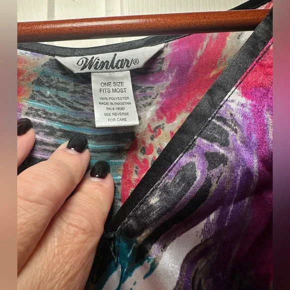 Winlar Multicolored Jewel Print Satin Caftan One Size‎ Made in India NWT. - Picture 5 of 6